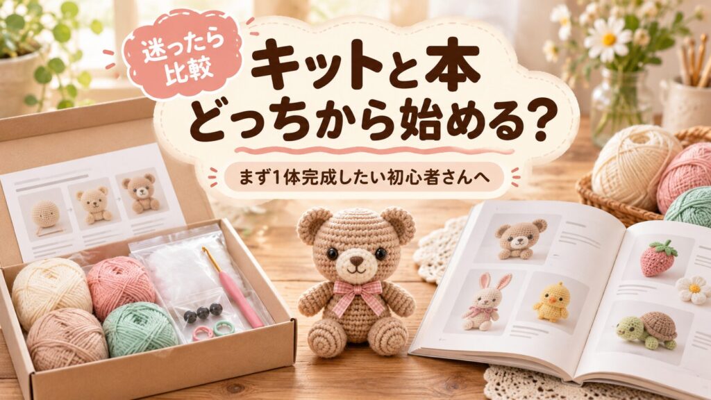 あみぐるみ初心者がキットと本のどちらから始めるか比較するアイキャッチ